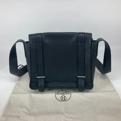 Pre-owned Hermes Black Blue Taurillon Clemence Leather Messenger Bag Shoulder Bag ()