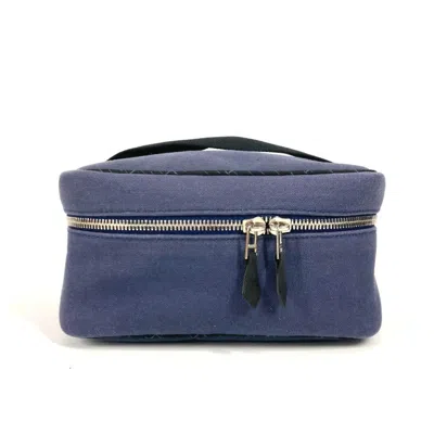 Pre-owned Hermes Black Navy Canvas Handbag Pouch Vanity Bag ()