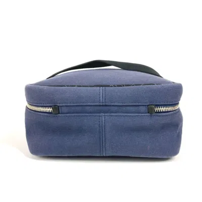 Pre-owned Hermes Black Navy Canvas Handbag Pouch Vanity Bag ()