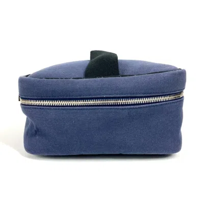 Pre-owned Hermes Black Navy Canvas Handbag Pouch Vanity Bag ()