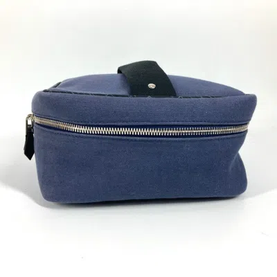 Pre-owned Hermes Black Navy Canvas Handbag Pouch Vanity Bag ()