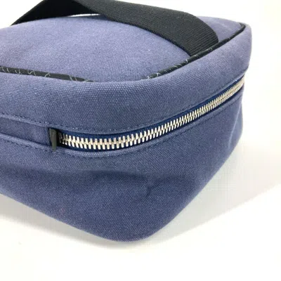 Pre-owned Hermes Black Navy Canvas Handbag Pouch Vanity Bag ()