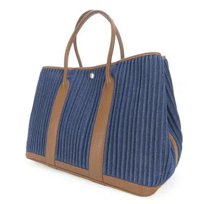 Pre-owned Hermes Brown Indigo Blue Denim Leather Tote Bag ()
