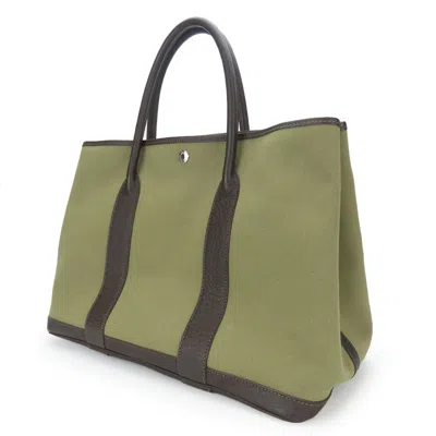 Pre-owned Hermes Brown Khaki Canvas Leather Tote Bag ()