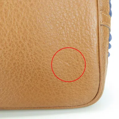 Pre-owned Hermes Brown Indigo Blue Denim Leather Tote Bag ()