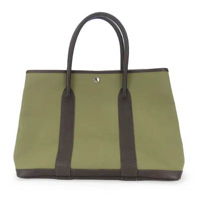 Pre-owned Hermes Brown Khaki Canvas Leather Tote Bag ()