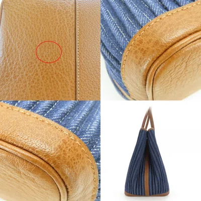 Pre-owned Hermes Brown Indigo Blue Denim Leather Tote Bag ()
