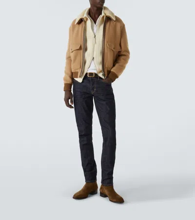 Tom Ford Wool And Mohair Zip-up Sweater In Gray