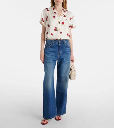 Khaite Keefe Printed Silk-twill Shirt In White