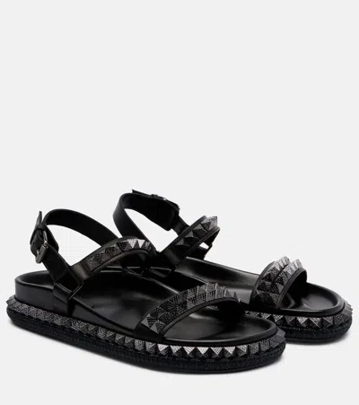 Christian Louboutin Womens Black Pyrabizz Waxed-leather Flat Sandals Eur 39 / 6 Uk