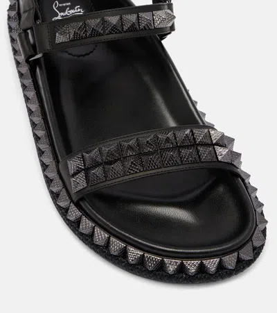 Christian Louboutin Womens Black Pyrabizz Waxed-leather Flat Sandals Eur 39 / 6 Uk