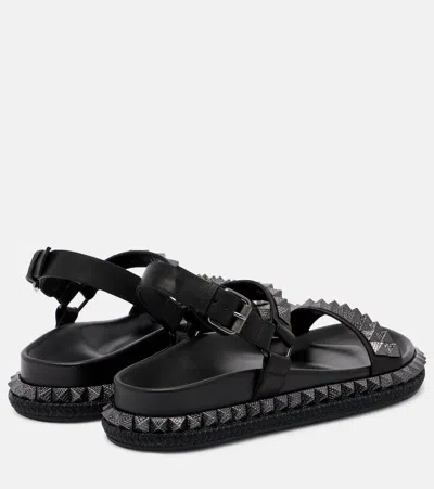 Christian Louboutin Womens Black Pyrabizz Waxed-leather Flat Sandals Eur 39 / 6 Uk