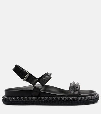 Christian Louboutin Womens Black Pyrabizz Waxed-leather Flat Sandals Eur 39 / 6 Uk