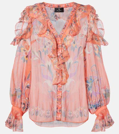 Etro Printed Ruffled Silk Blouse