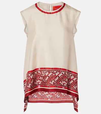 La Doublej San Carlo Printed Silk Twill Top In Brown