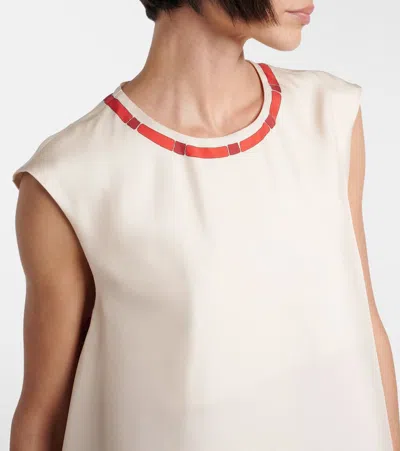 La Doublej San Carlo Printed Silk Twill Top In Brown