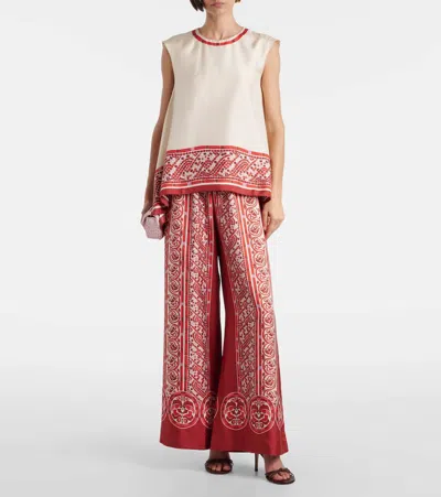 La Doublej San Carlo Printed Silk Twill Top In Brown