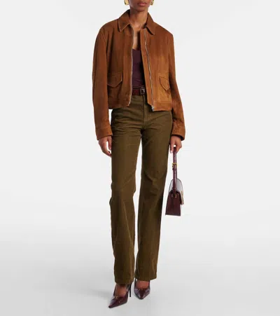 Nour Hammour Vanves Suede Bomber Jacket In Brown