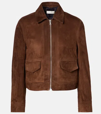 Nour Hammour Brunette Cropped Suede Bomber Jacket In Brown