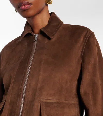 Nour Hammour Brunette Cropped Suede Bomber Jacket In Brown