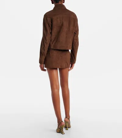 Nour Hammour Brunette Cropped Suede Bomber Jacket In Brown