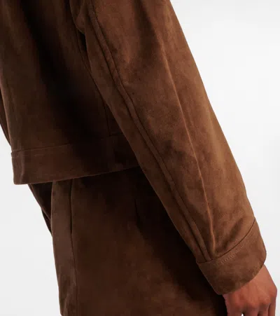 Nour Hammour Brunette Cropped Suede Bomber Jacket In Brown