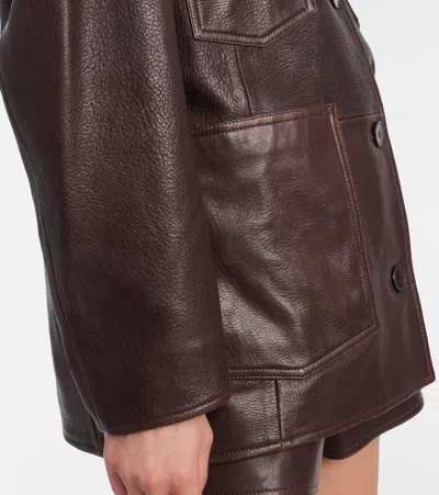 Nour Hammour Leather Jacket In Brown