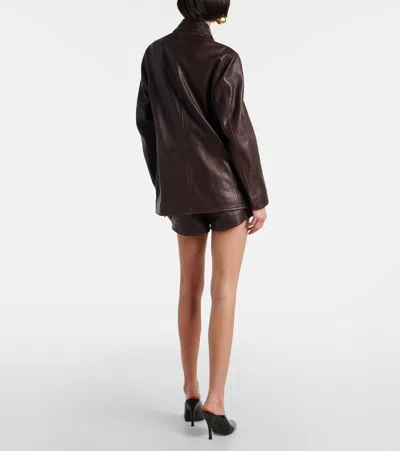 Nour Hammour Leather Jacket In Brown
