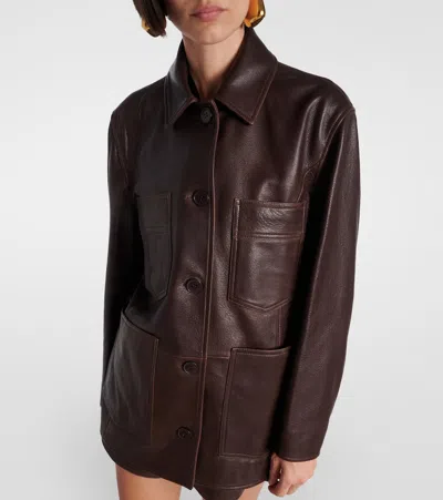 Nour Hammour Leather Jacket In Brown