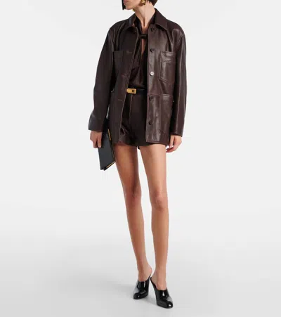 Nour Hammour Leather Jacket In Brown