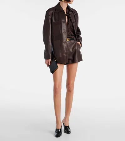 Nour Hammour Leontine Leather Shorts In Brown