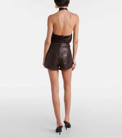 Nour Hammour Leontine Leather Shorts In Brown