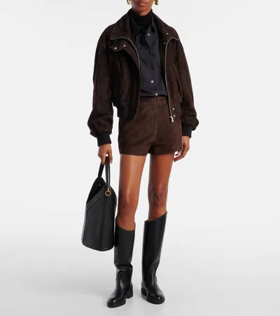 Nour Hammour Leontine Suede Shorts In Brown