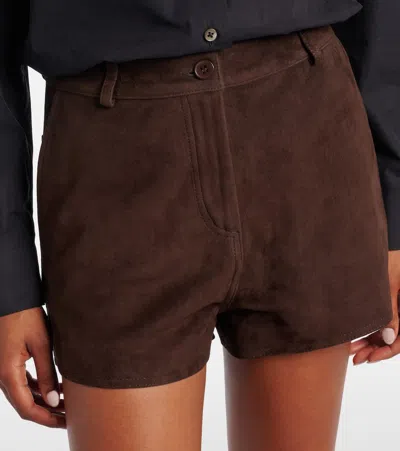 Nour Hammour Leontine Suede Shorts In Brown