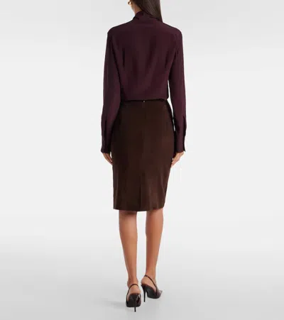 Nour Hammour Lady Skirt Suede Midi Skirt In Brown