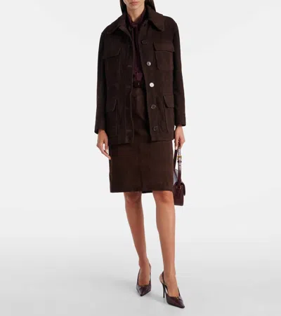 Nour Hammour Lady Skirt Suede Midi Skirt In Brown