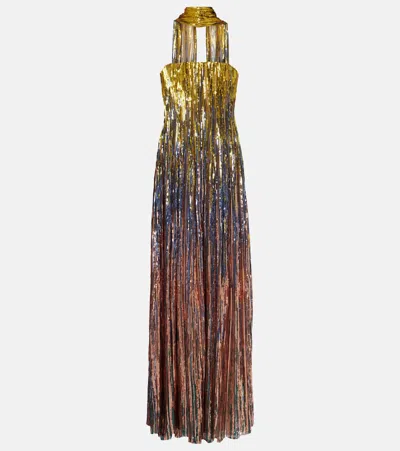 Elie Saab Sequined Scarf-detail Strapless Gown In Multi