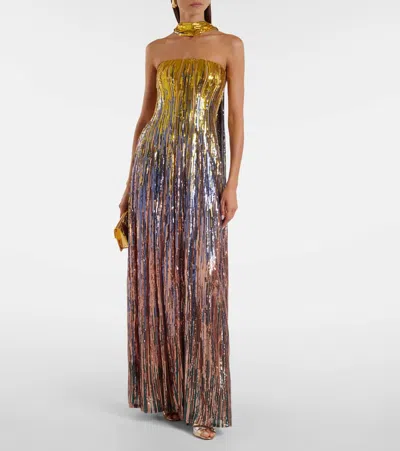 Elie Saab Sequined Scarf-detail Strapless Gown In Multi
