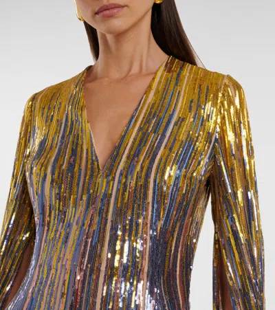 Elie Saab Cape-effect Sequined Tulle Gown In Multi