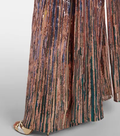 Elie Saab Sequined Scarf-detail Strapless Gown In Multi