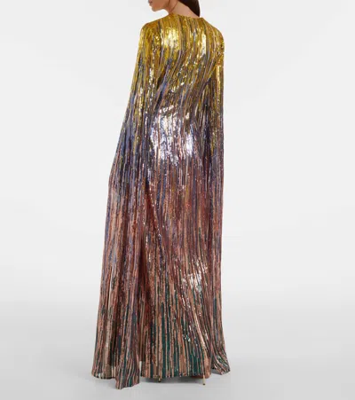Elie Saab Cape-effect Sequined Tulle Gown In Multi