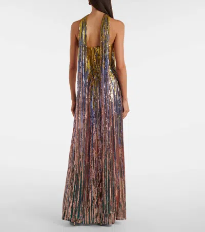 Elie Saab Sequined Scarf-detail Strapless Gown In Multi