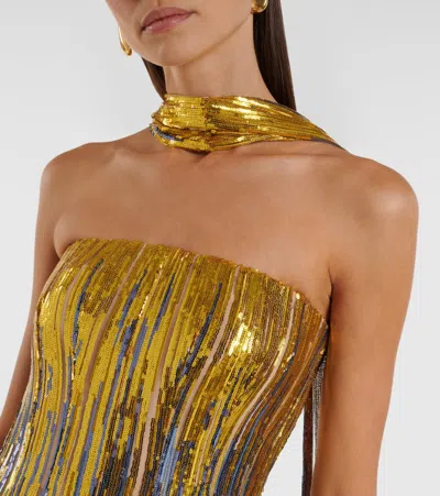 Elie Saab Sequined Scarf-detail Strapless Gown In Multi