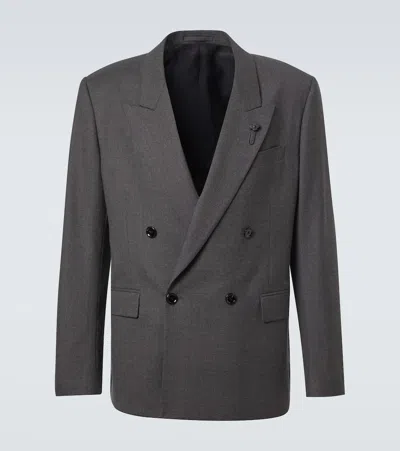 Lardini Double-breasted Wool Blazer In Gray