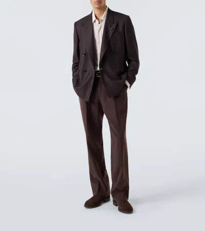 Lardini Double-breasted Wool Blazer In Brown