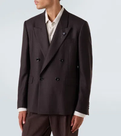 Lardini Double-breasted Wool Blazer In Brown