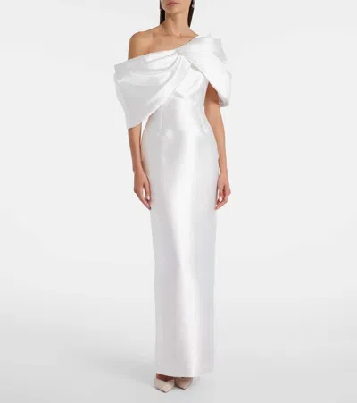 Solace London Bridal Davina Asymmetric Draped Satin Gown In White