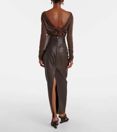 Rick Owens Panelled Leather Midi Skirt In Brown