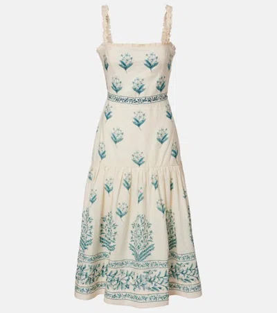 Agua By Agua Bendita Nispero Ceiba Floral Linen Midi Dress