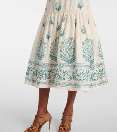 Agua By Agua Bendita Nispero Ceiba Floral Linen Midi Dress